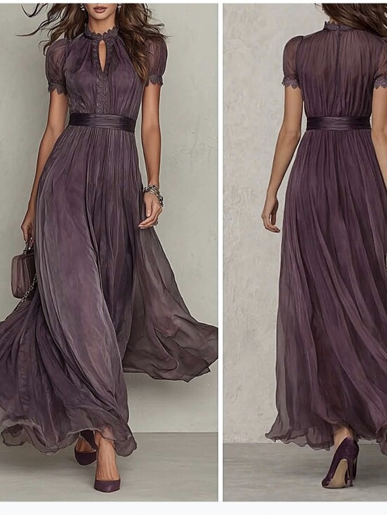 Dresses & Skirts - Elegant Mauve Maxi Dress with Smocked Waist
